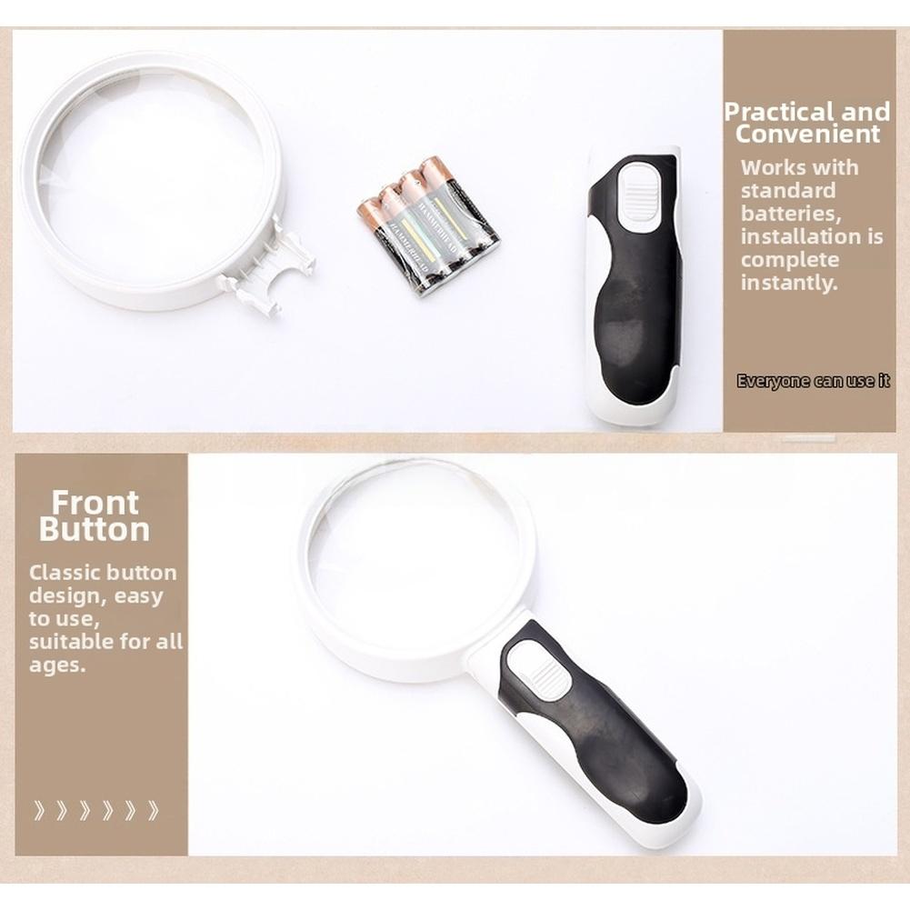20X LED Magnifying Glass with Dual Illumination 90mm Lens Comfortable Rubber Handle for Microscopy and Repair Tasks