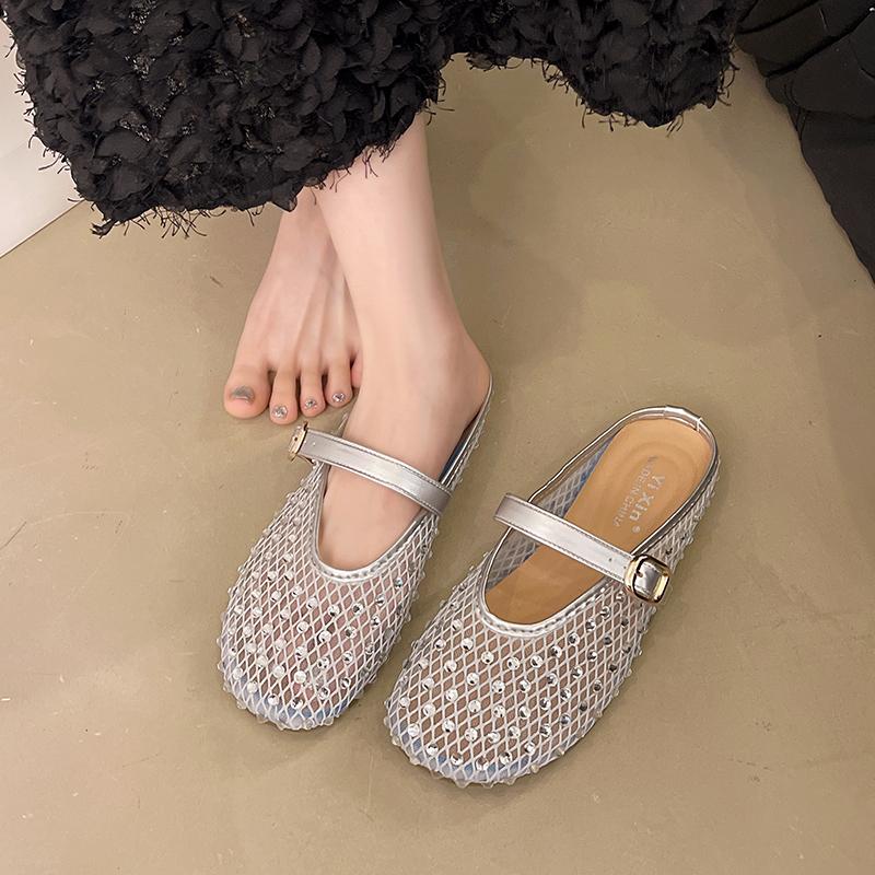 Summer Fishing Net Shoes Women's Breathable Cool Shoes New Temperament Hollow Flat Non-slip Slip-on Single Shoes