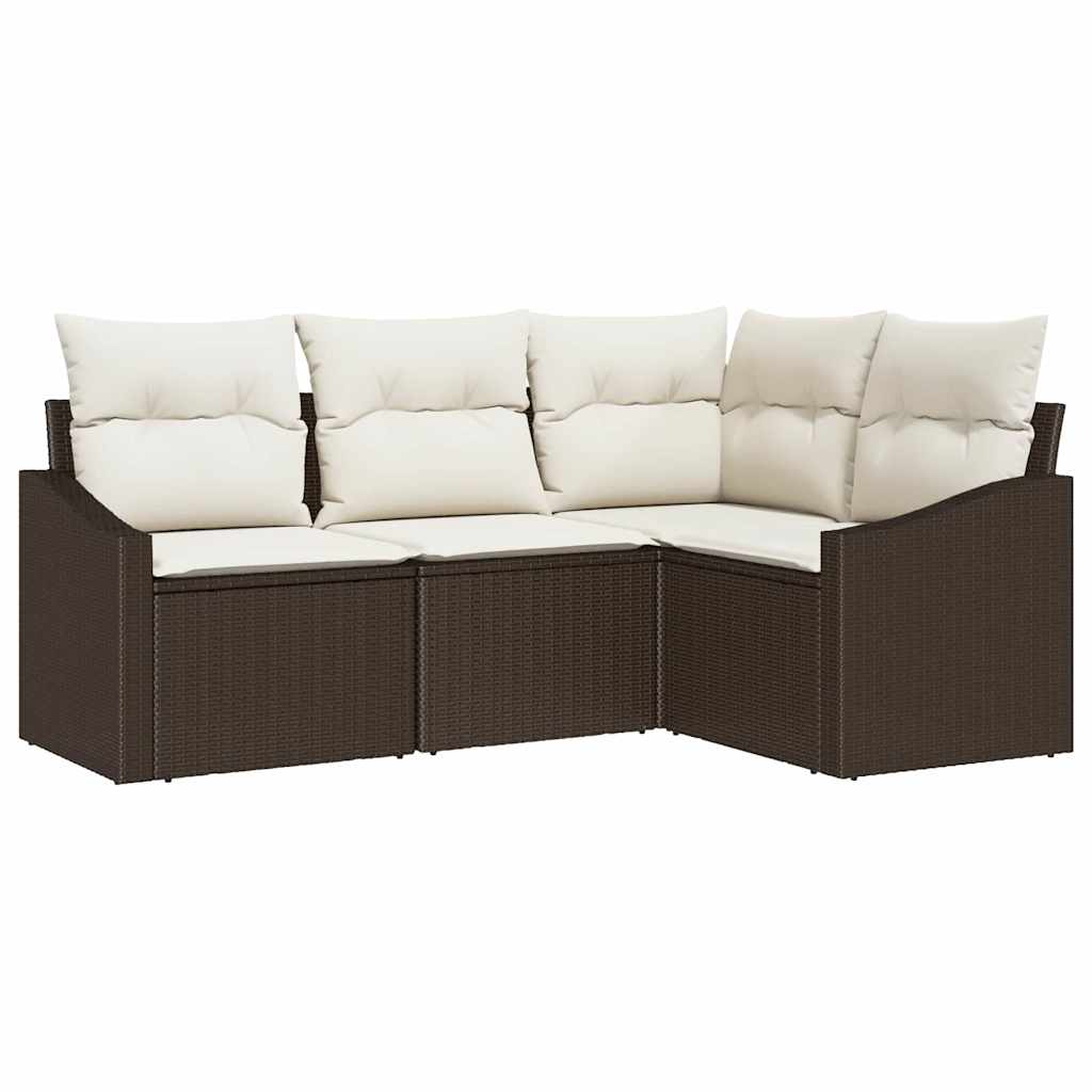 4 Piece Brown Poly Rattan Sofa Set with Cushions