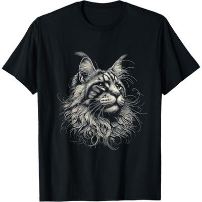 Vintage Maine Coon Cat Face Graphic Art Design T-Shirt