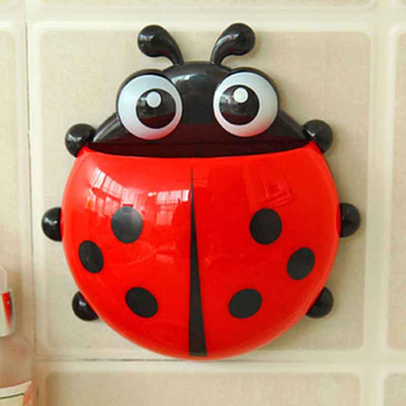 

Ladybug Lovely Cartoon Toothbrush Holder Bathroom Wall Ladybug Suction Sucker червоний