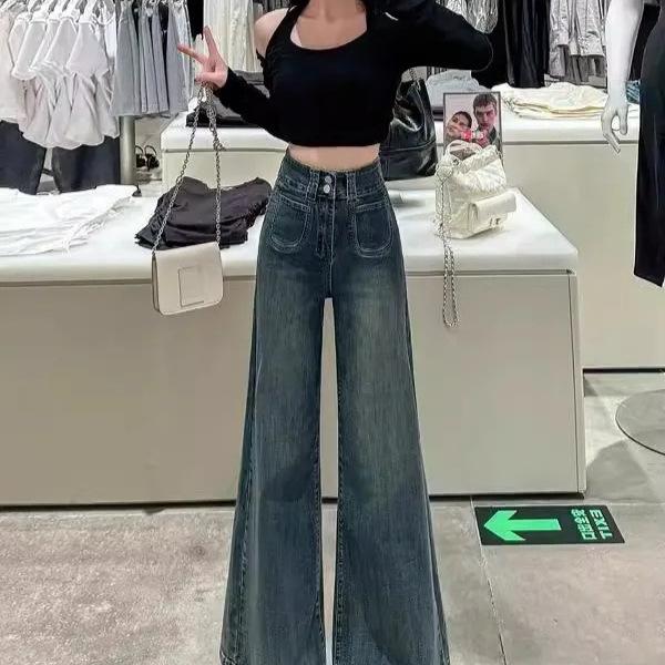 

2025 Spring/Summer Women s High Waist Loose Wide-Leg Flare Jeans M