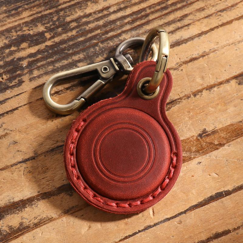 For Airtag Leather Protective Case Keychain Vintage Pets Tracker Case Anti-Loss Locator Holder Access Card Holder
