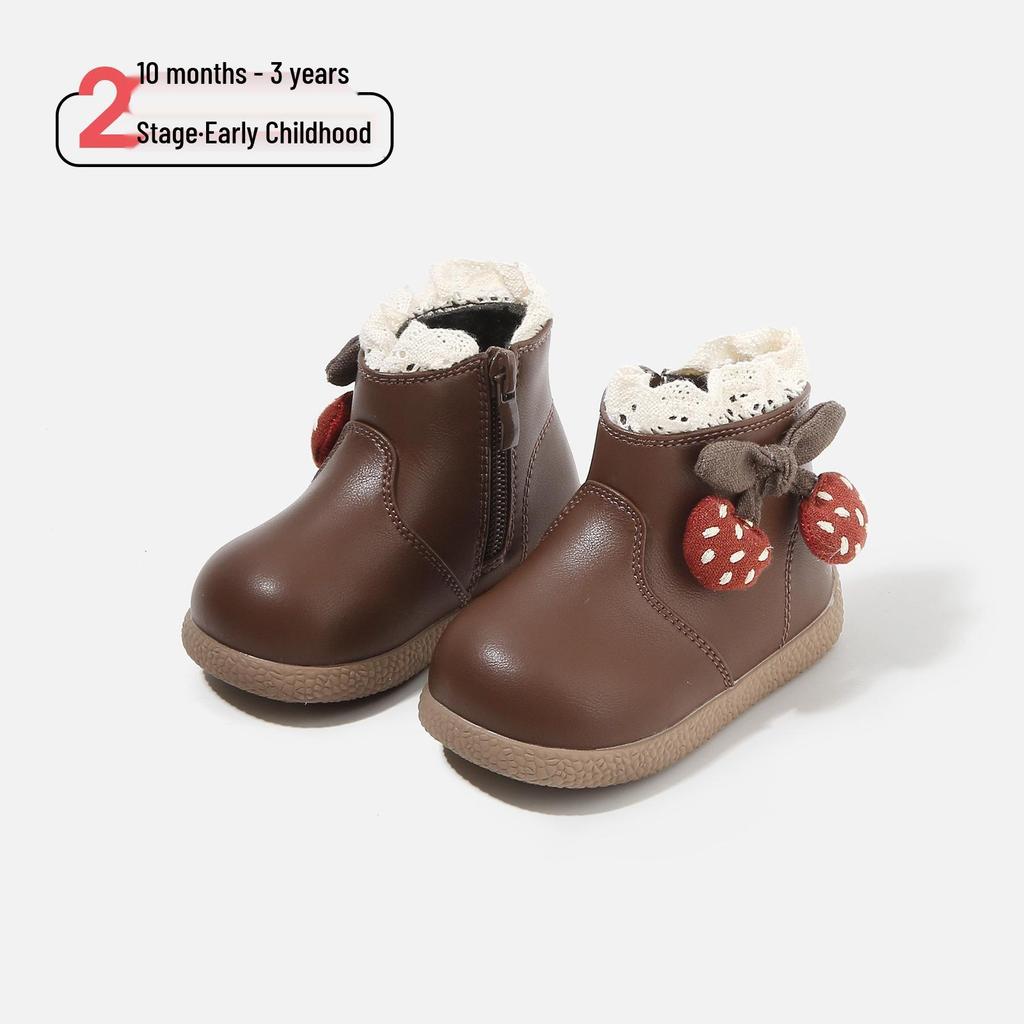Stylish Baby Girls' Mid-Top Boots - 2025 Autumn/Winter Korean Princess Soft-Soled Cotton Footwear