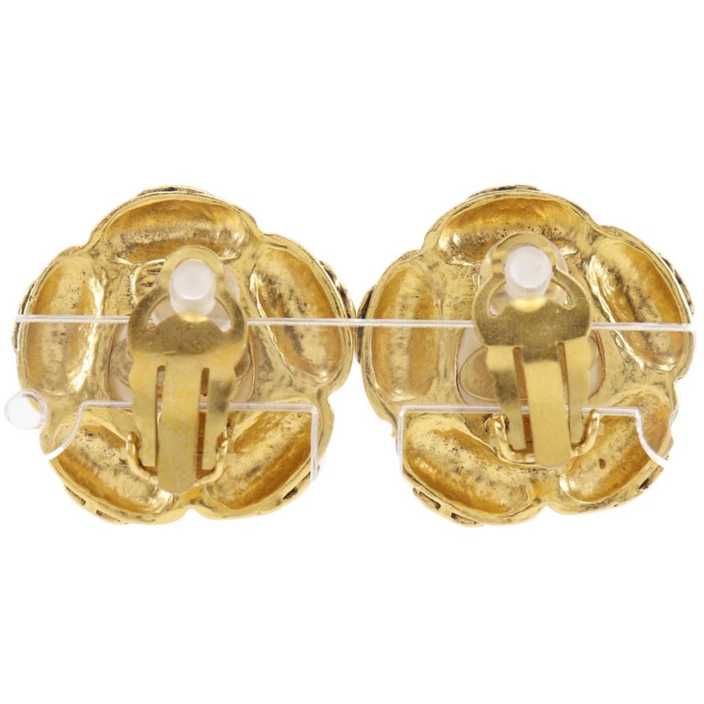 CHANEL COCO Mark Flower Earring vintage Plated Gold/Fake pearl flour 21.6g Women Used