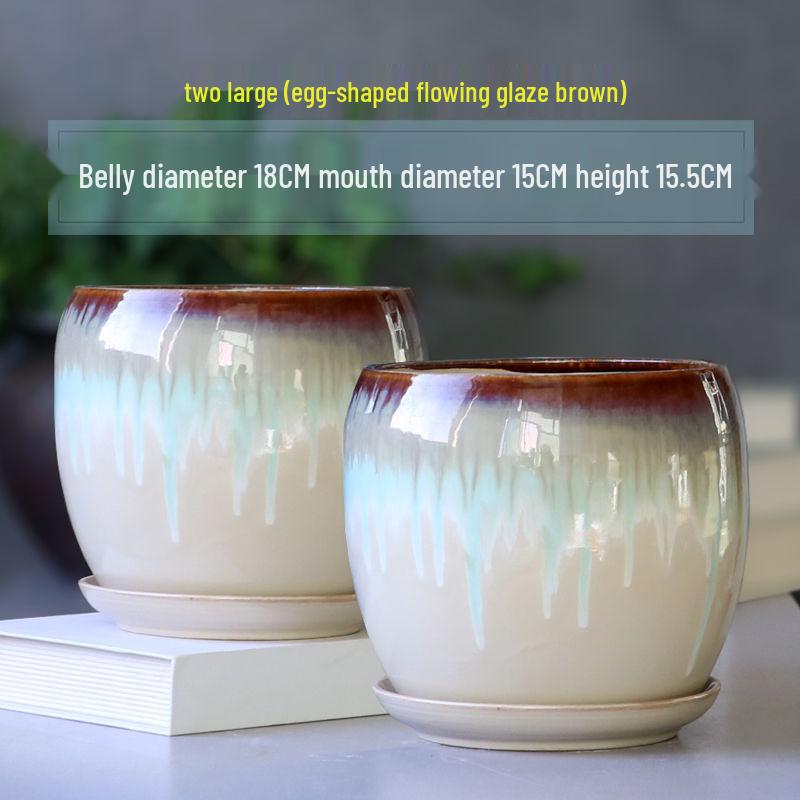 Breathable Ceramic Flower Pot with Tray for Gardenia and Succulents, Chinese Style, Large and Durable for Balcony Use.