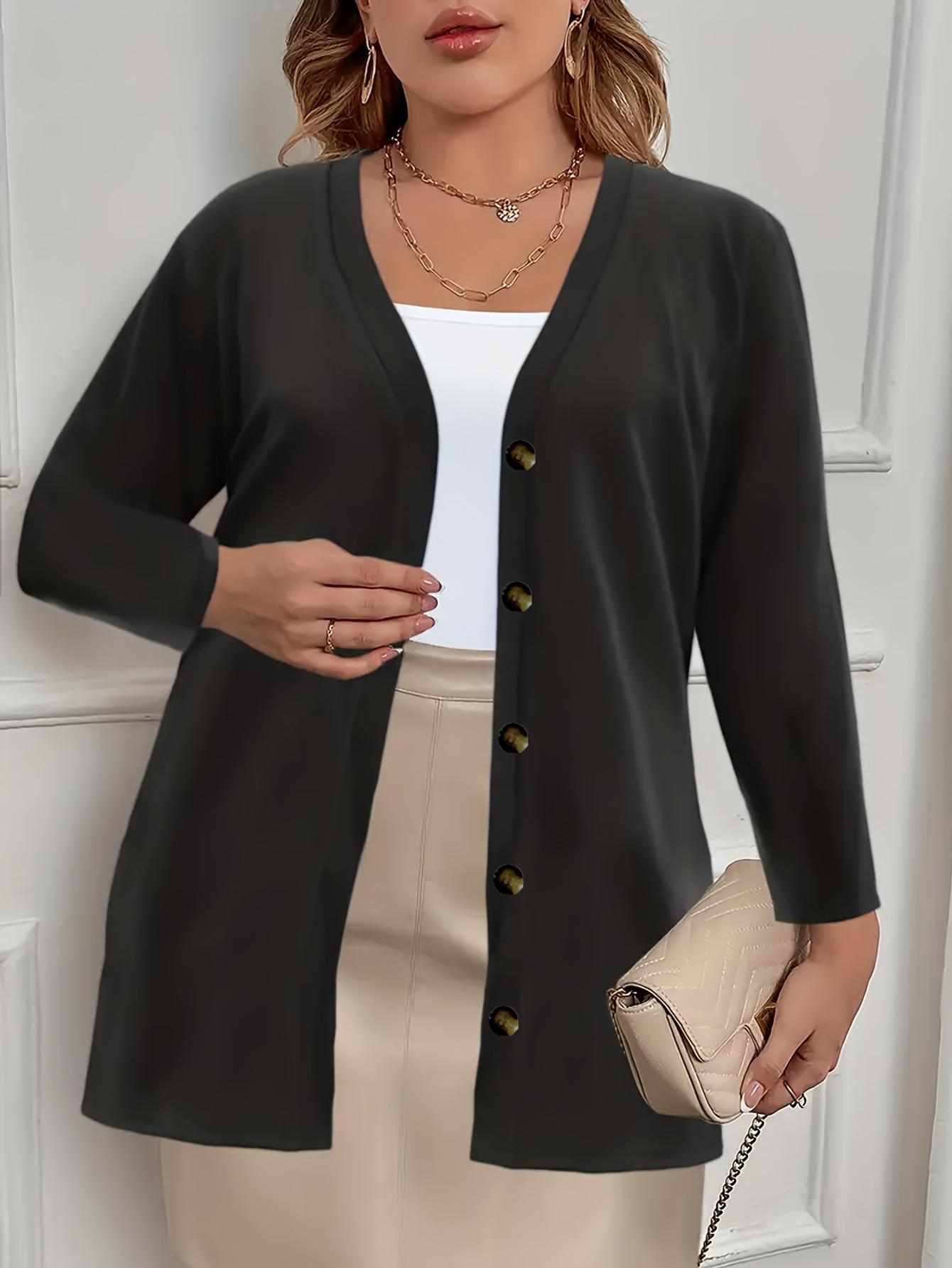 

Элегантный женский кардиган-жакет большого размера с длинным рукавом и пятью пуговицами XXXL чёрный