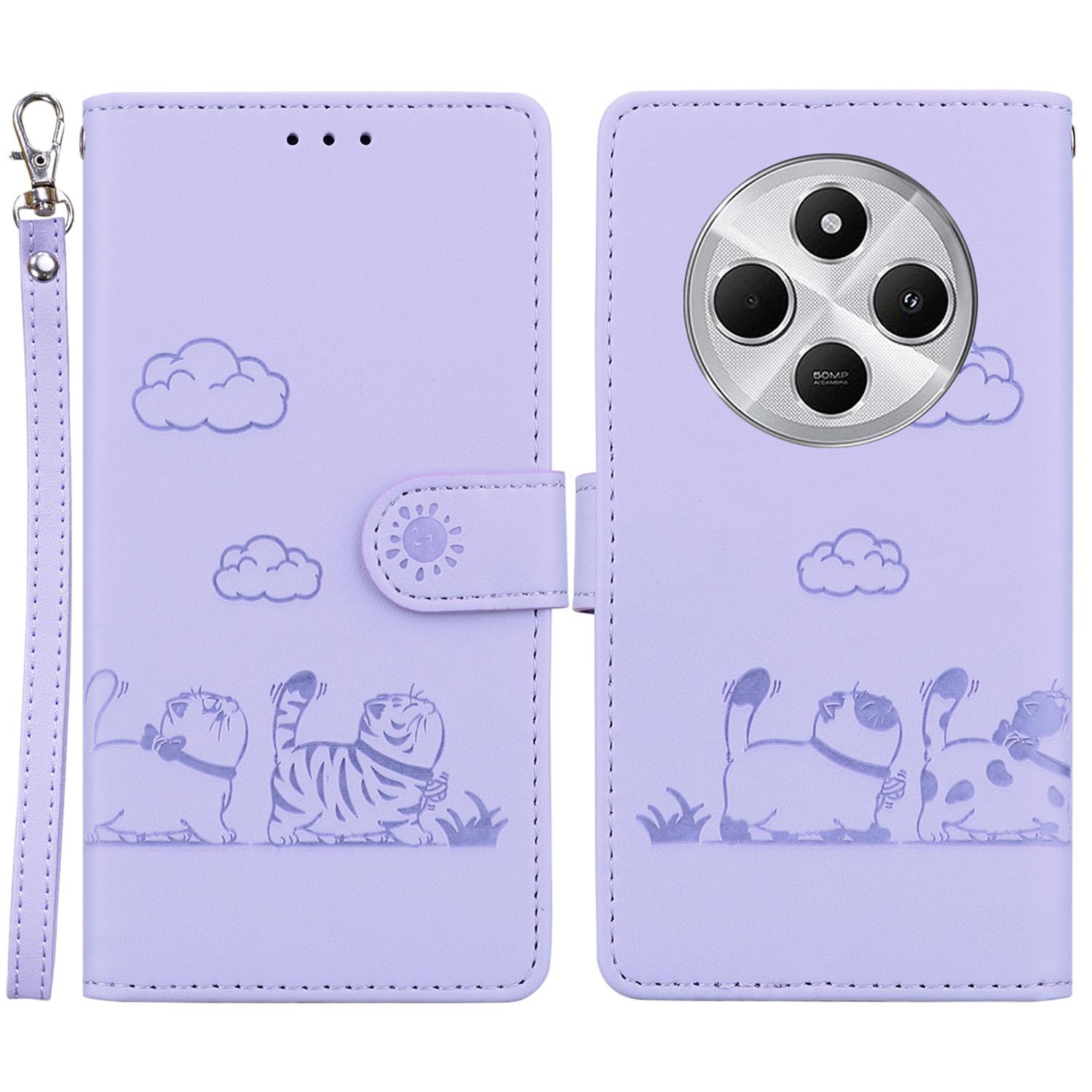 

For Xiaomi Poco C75 4G/Redmi 14R 5G/14C 4G Case RFID Blocking Kitten Pattern TPU+PU Leather Phone Cover Purple