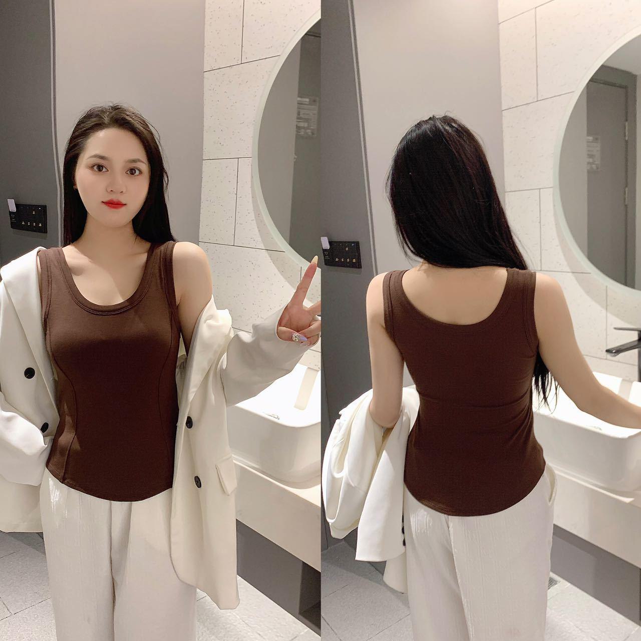 

Женский жилет без рукавов из чистого хлопка с начесом и нагрудными вкладышами 2024 года — утягивающий и теплый One Size коричневый