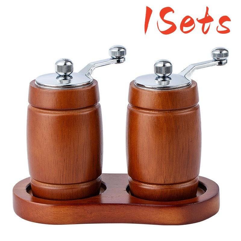 Creative Barrel Pepper Mill Set Solid Wood Manual Sea Salt Black Pepper Grinder Household Kitchen Freshly Black Peppercorns Mill