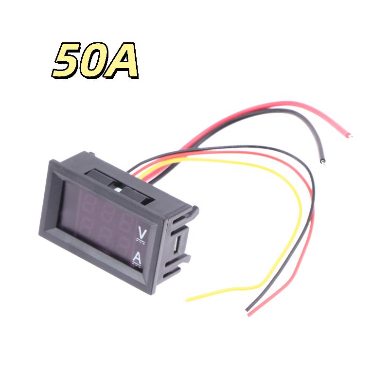 1 Set 100V 10A 50A 100A Voltage Current Meter Tester Digital Voltmeter Ammeter 0.28In Dual Led Display Panel With Connect Wires