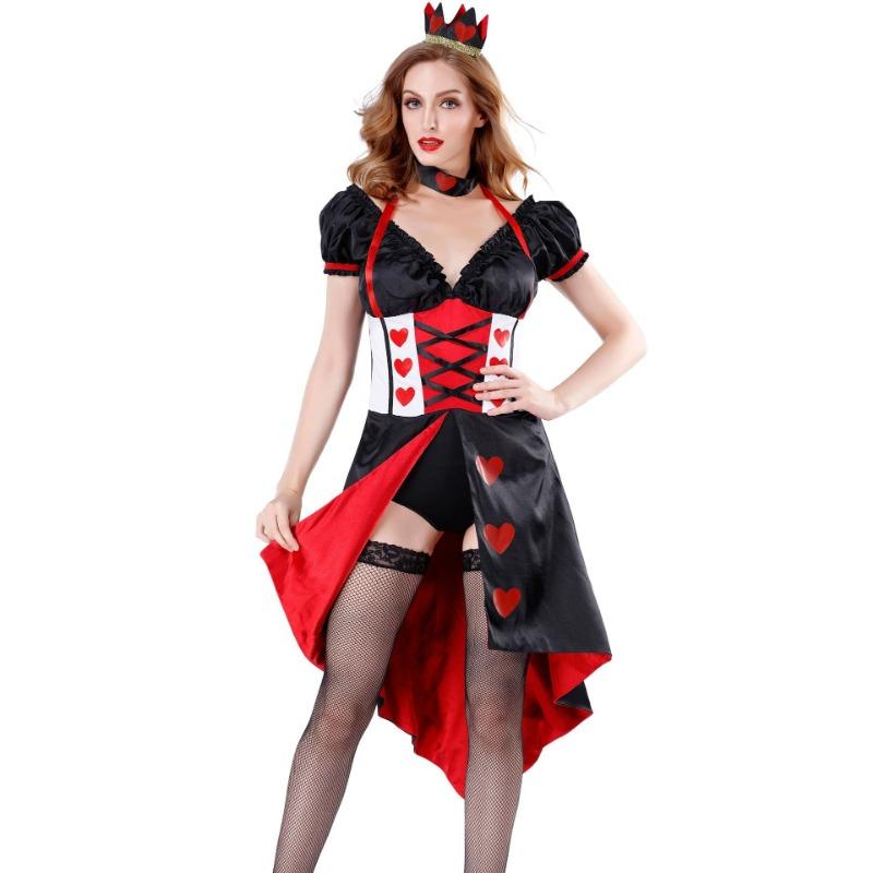 M-XL Halloween Court Queen of Hearts Costume, Ancient Wonderland Queen of Hearts Ball Uniform