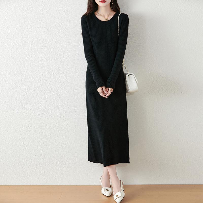 Women Sweater Dress 100% Wool MODERN NEW SAGA O-neck Knit Long Pullover Winter Jumpers Wool Long Dress Female