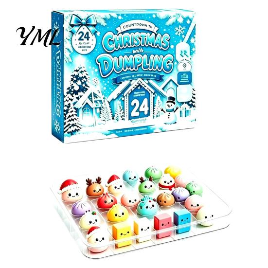 Feiertags-Schreibtischdekorationen 2026 Weihnachten Quetschspielzeug Adventskalender, 24-Tage Teigtaschen-Fidget Countdown-Kalenderbox, Weiches TPR Stressabbau Sensorisch