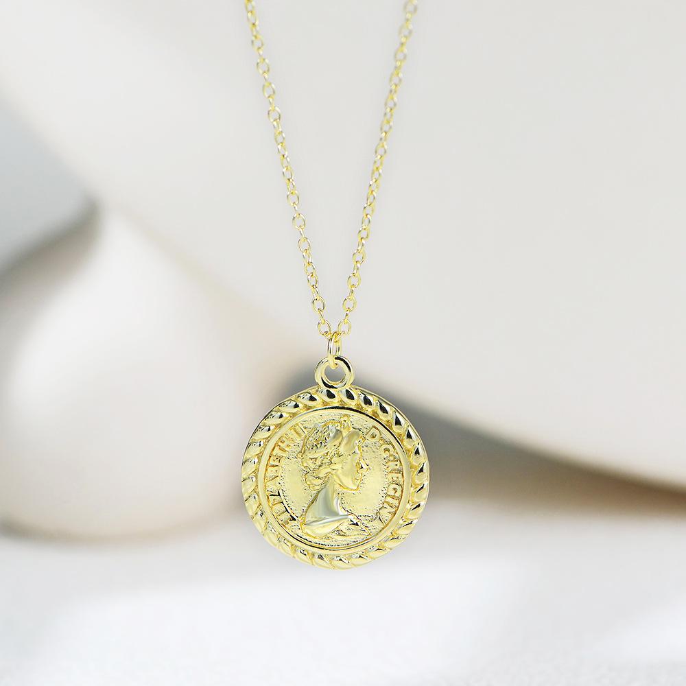 S925 sterling silver portrait relief queen coin necklace for women, European and American ins personality trendy retro versatile collarbone chain 925 silver золотой