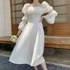 Spring Sweet Back Puff Sleeve Midi Dress Women Autumn Pink Bandage Dress Elegant Chiffon Long Dresses Female