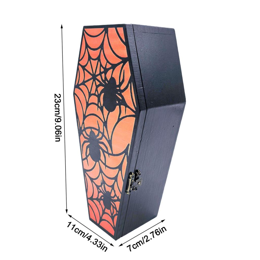 Halloween Wooden Coffin Candy Box - Spooky Trick or Treat Jar
