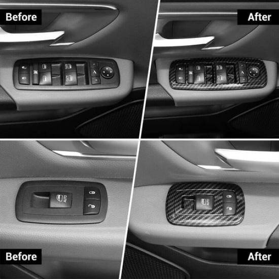 Carbon Fiber Window Lift Trim Switch Panel Cover Trims for Dodge Charger 2016+