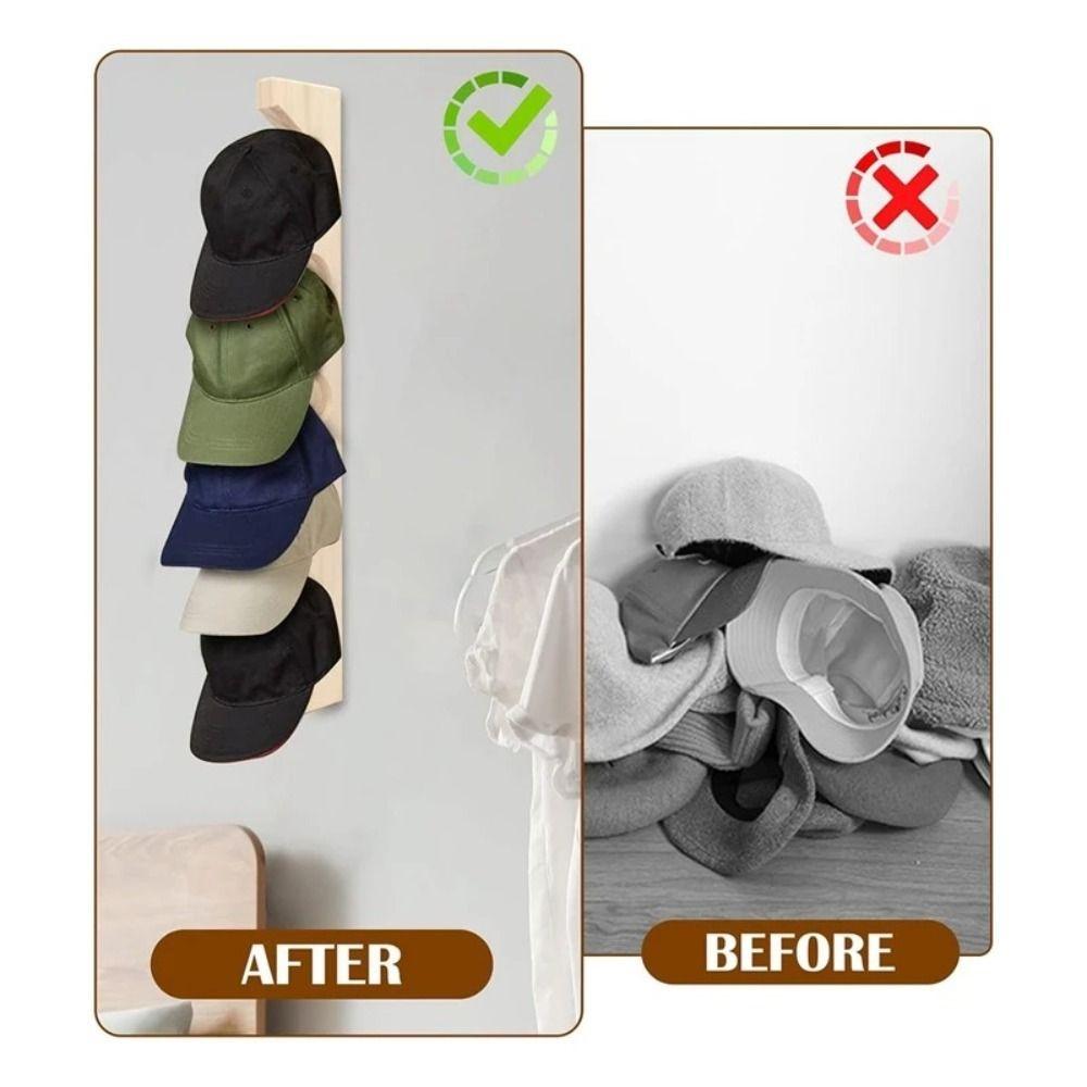 Space-Saving Wooden Hat Hanger Organizer Wall Hat Rack Convenient Baseball Hat Holder  Bedroom