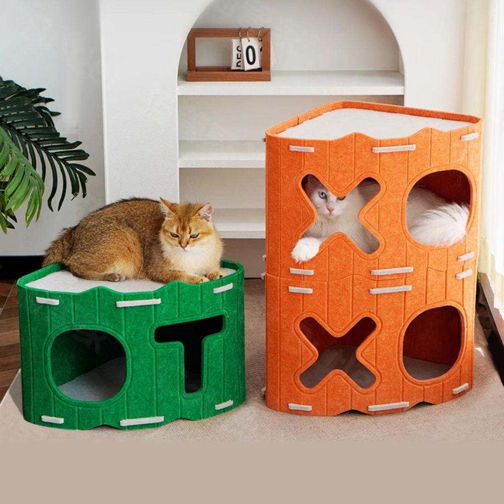Space-Saving Felt Cat Bed Wear Resistant Semi-Enclosed Cat Bed Cat Hiding House  Indoor Cats