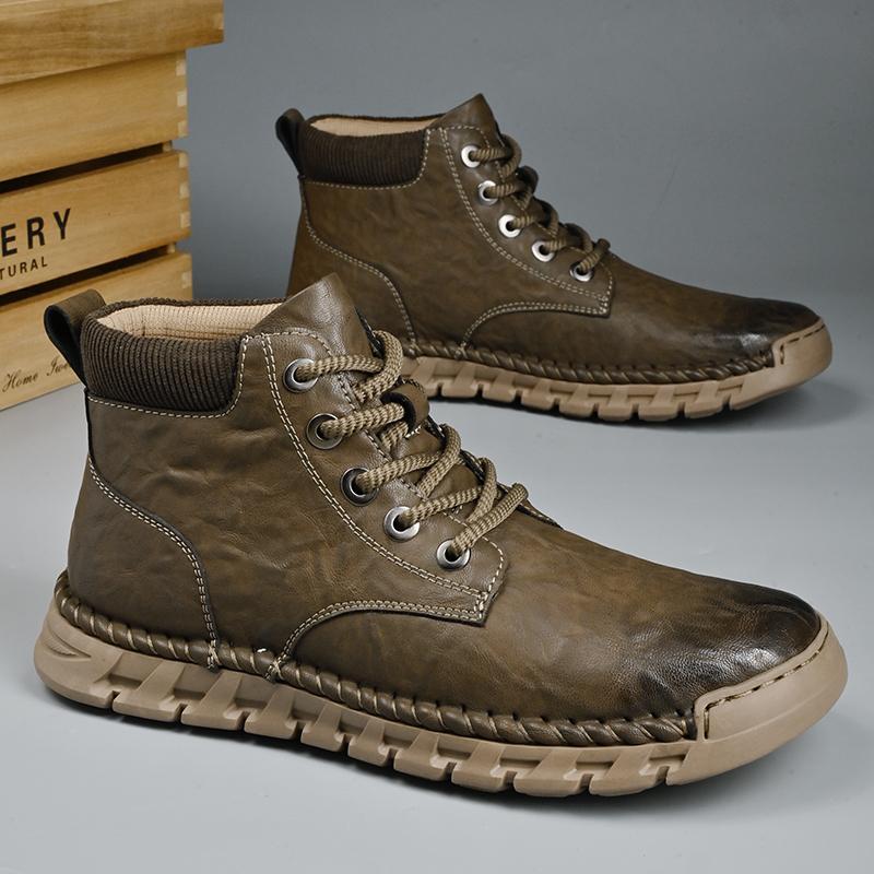 Fashion Winter Retro Style Boots High Quality Men Casual Leather Thick Bottom Comfy Business Dress Shoes Lace-up Male Ankle Boots