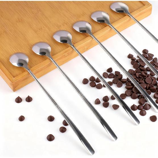 9.5-Inch Long Spoon, Ice Tea Spoons for Ice Cream, Coffee, Cocktail, Stainless Steel Long Spoons for Stirring, Long Handle Spoon, Set of 6