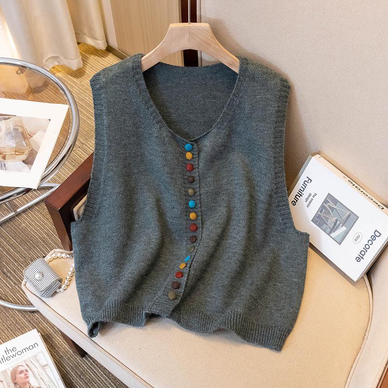 Retro Korean-Style Colorful Button Knit Vest for Women - Versatile and Stylish Spring Fashion