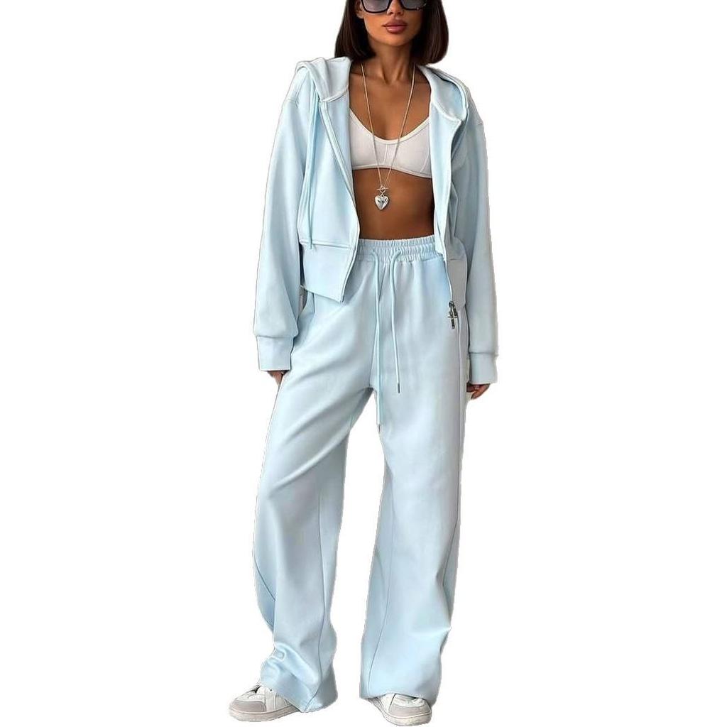 Women's Autumn Fashion Set: HK Style Slimming Wide-leg Pants with Hooded Top