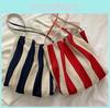Stylish Urban Stripe Canvas Tote Bag Large Capacity Summer Shoulder Bag For Women 2022