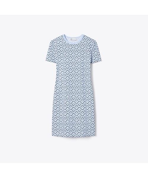 Tolibeochi Printed Cotton T-Shirt Dress - Light Blue Prismatic Tee Monogram