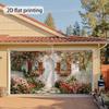 2D American Countryside Backdrop, Rose-Covered Cottage with Tulips Background for Birthday, Wedding & Festival