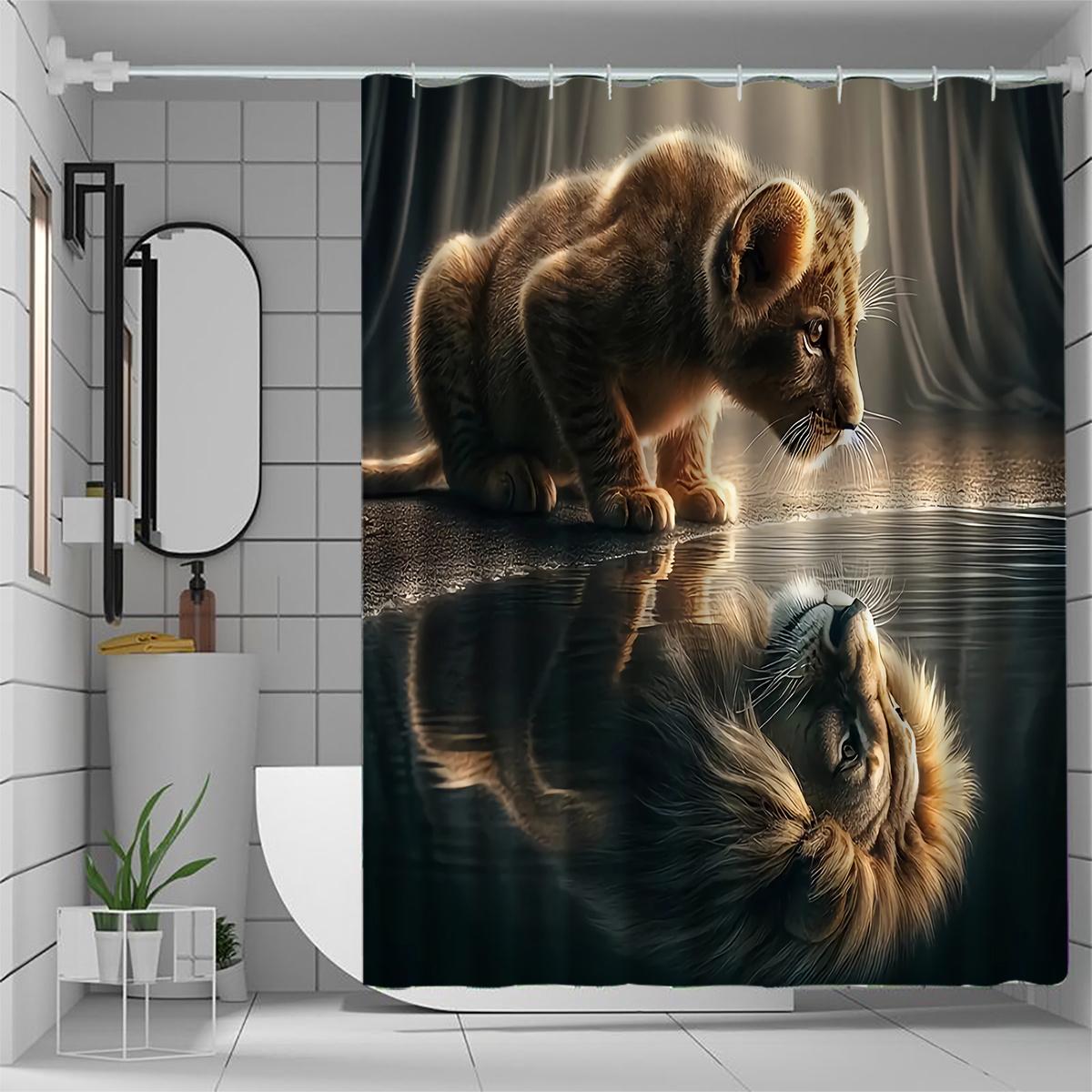 Lion King Shower Curtain Waterproof Fabric Bathroom Curta Simba Cub Adult Lion Face Bath Screen Decor With Hooks (as the picture,90x180cm35x71in)