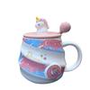 Souvenir Regenbogen Einhorn Keramik Fadenbecher mit Deckel Löffel Mädchen Trinkwasser Tasse Büro Kaffeetasse