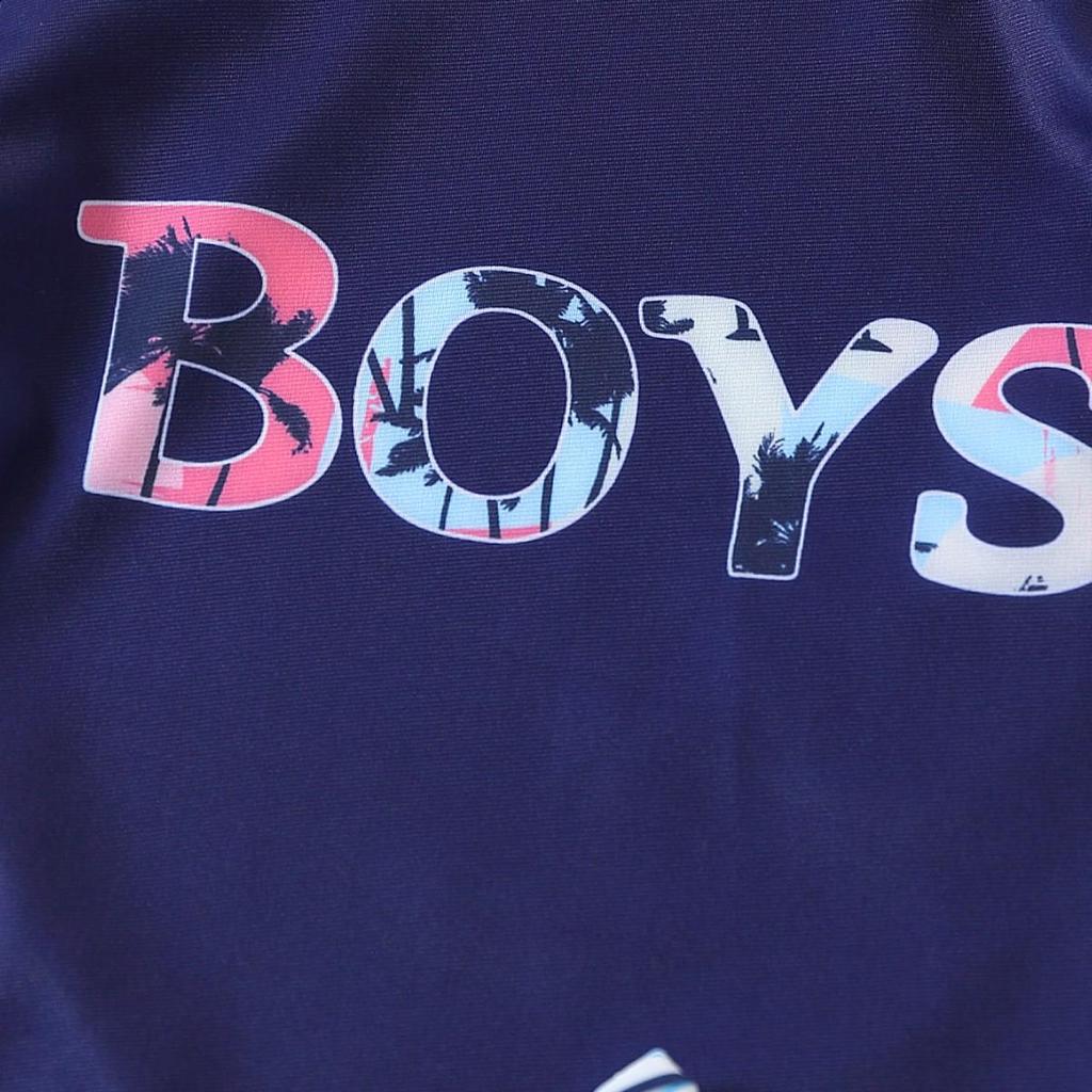 Chłopięcy hawajski szybkoschnący zestaw plażowy: Top z krótkim rękawem i szorty kąpielowe z nadrukiem kokosów