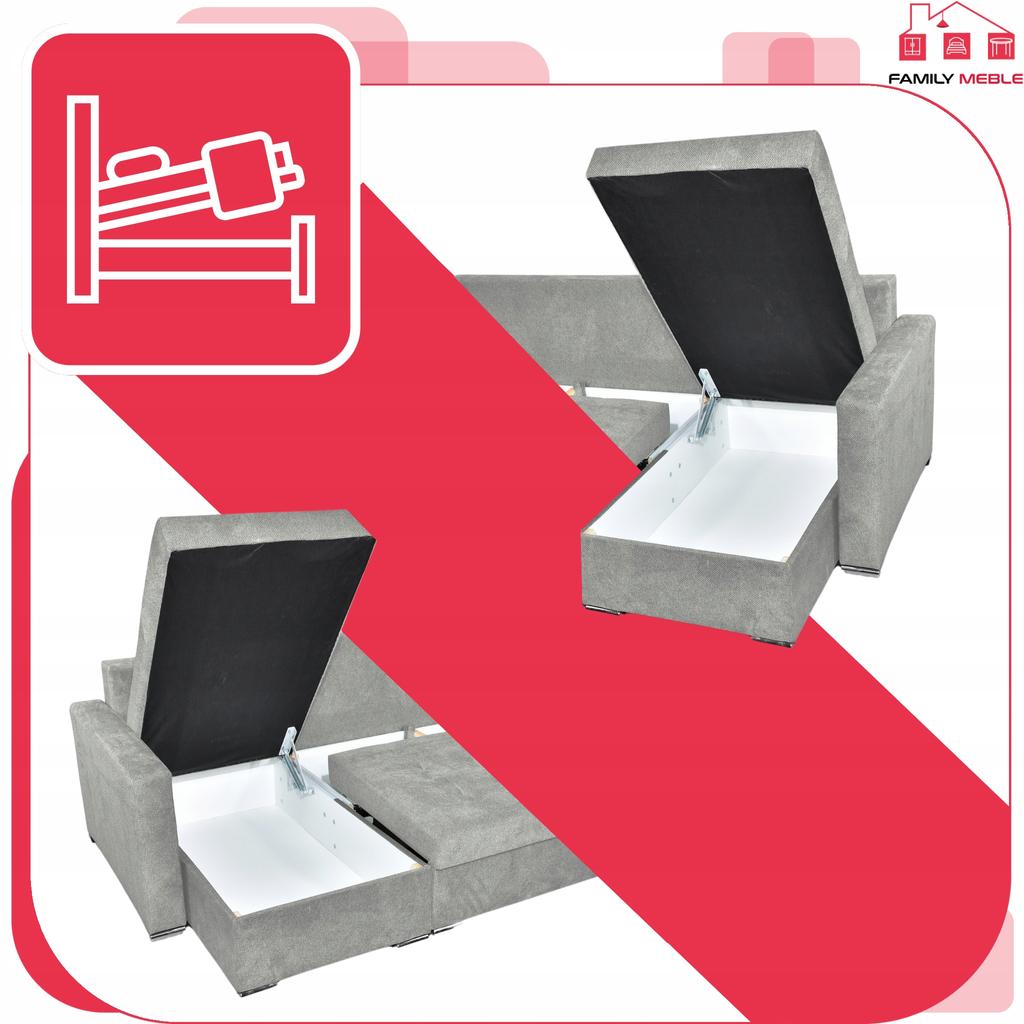 Narożnik Bella BIG rozkładany z funkcją spania Family Meble szary