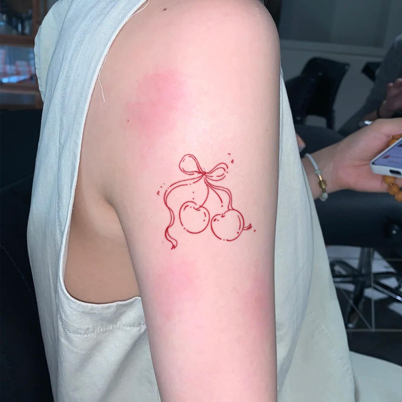 Glow Makeup Unisex Red Cherry Tattoo Sticker, Waterproof And Long-Lasting, Sweet Big Arm Model, Simulated Tattoo Sticker.