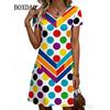 Simple Fashion Women's O-Neck A-Line Dress Striped Dot 3D Print Women's Dress Summer Loose Elegant Women's Short-Sleeve Dresses