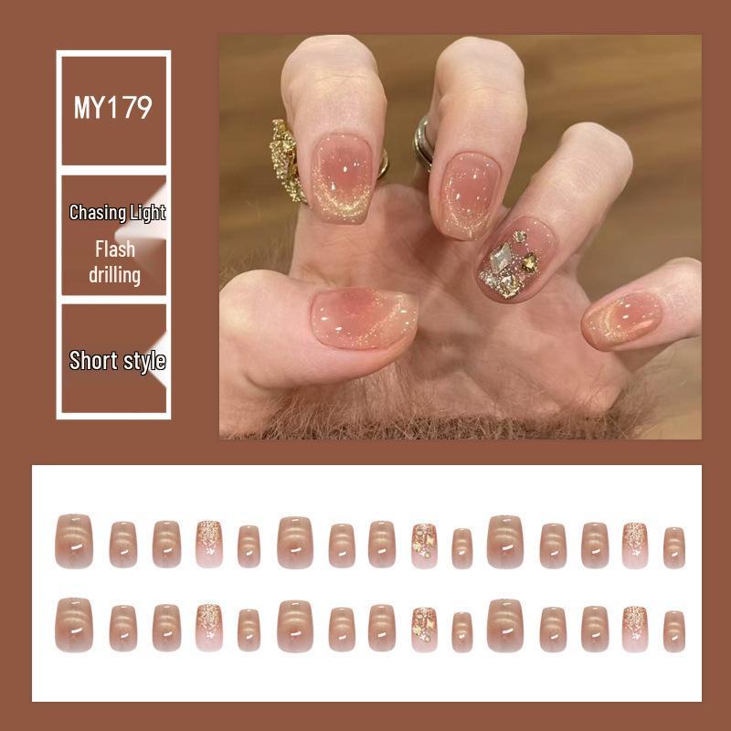 Chasing Light Cat's Eye Crystal Nails: Handmade, Detachable, Flash Diamond Design for Trendy, Stylish Looks.