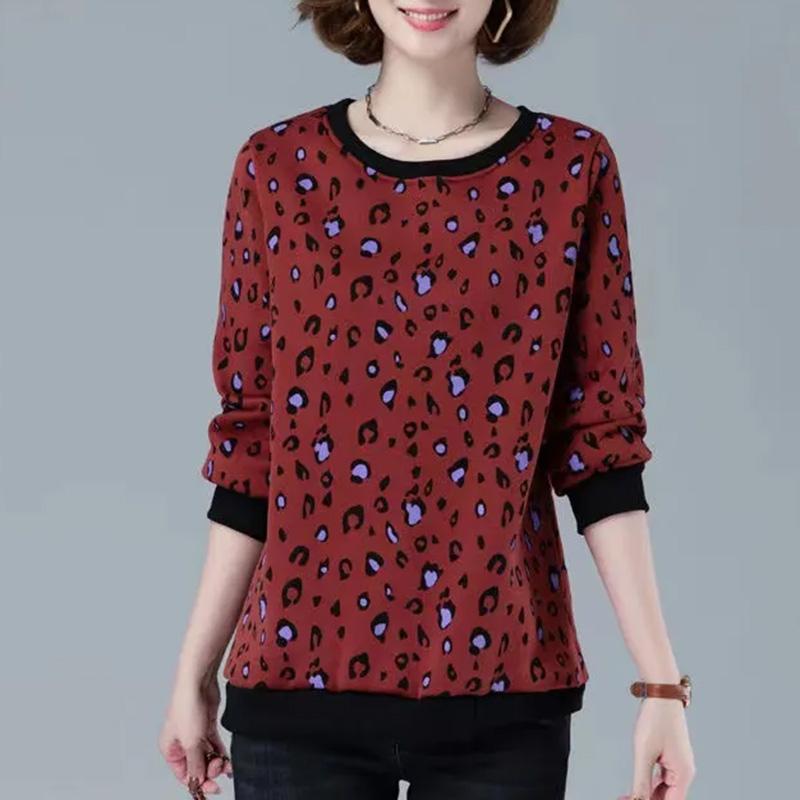 Sweatshirt Women Winter Thickened Round Neck Inner Warm Printed Big Yard Bottom Shirt Tops