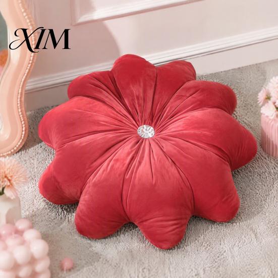Decorative Pillows for Birthday Gifts Flower Throw Pillow, 18 Inch Floral Cushion, Velvet Round Cushion Chair Pillow with Rhinestone Accent Sofa Couch