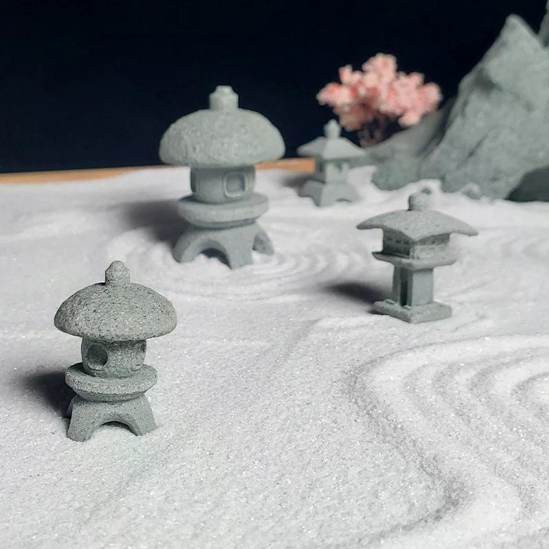 Gazebo retrô lanternas chinesas mini pagode modelo decoração pedra estátua em miniatura arenito acessórios para casa