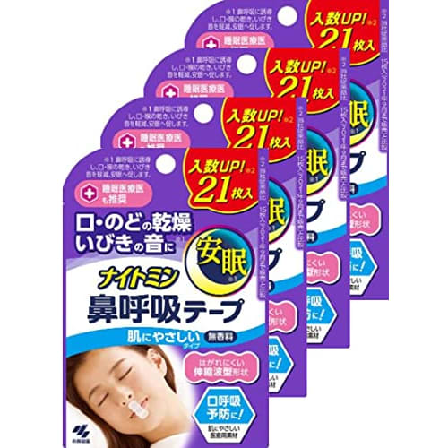 

Nightmin Nasal Breathing Tape, Gentle on the Skin, 21 Sheets x 4 Packs [Kobayashi Pharmaceutical] For Dry Mouth, Throat, and Snoring