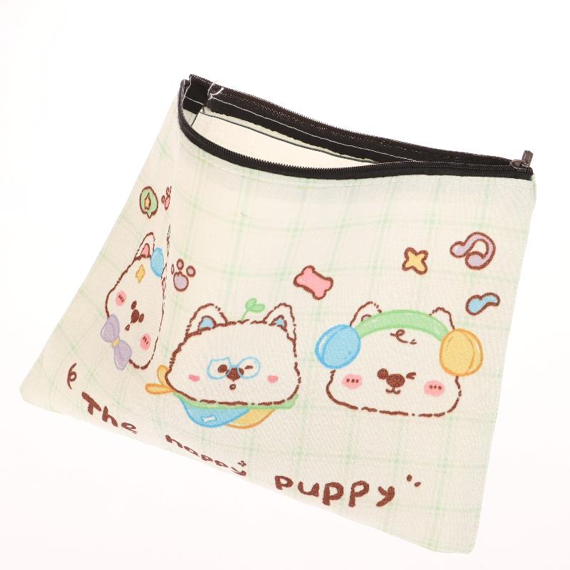 Cute Little Dog Cosmetic Bag Happy Puppy Canvas Makeup Storage Bag Large Capacity Storage Pouch Travel Toiletry Bag