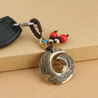 Ethnic Style Antique Dragon Pattern Hook Braided Car Keychain Chain High-end Brass Retro Pendant Creative Bag Pendant
