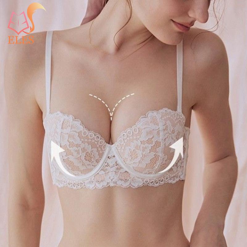 Blommig Spets Push Up BH för Kvinnor Sexig Bygel Vadderad Bralette Justerbara Axelband Plus Size Underklädes-BH