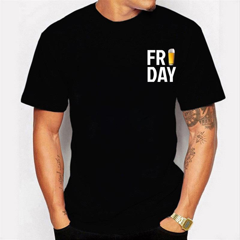 Summer Printed Beer Day Funny Graphic Letters Casual Round Neck Plus Size Pure Cotton Short Sleeved Top T-Shirts Men’s
