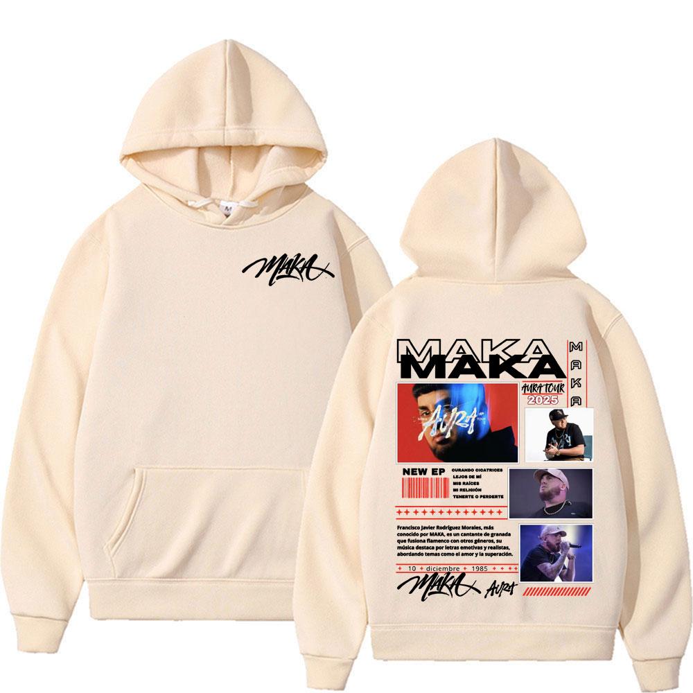 Rapper Maka Aura Tour 2025 Double Sided Print Hoodies Men Women Fashion Hip Hop Gothic Hoodie Casual Fleece Oversized Sweatshirt