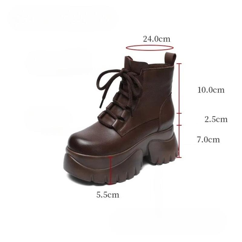 Johnature Plateau-Stiefeletten mit dicker Sohle zur Absatzvergrößerung, Damen, Echtes Leder