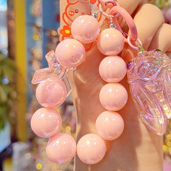Keychain Strong Load-Bearing Macaron Color Beads Key Chain with Glitter Cicada Pendant Portable Anti-Lost Mobile Phone Chain Bag Hanger