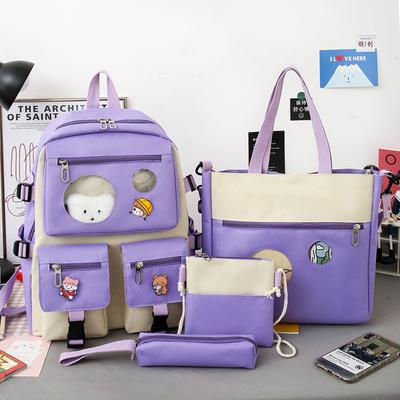 4 Pcs Sets Canva Schoolbag High-Capacity Girls Womens Backpack School Bag College Student Girl's Fresh Backpack